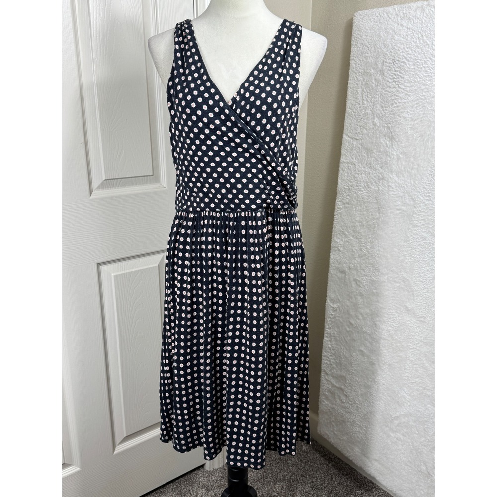 LOFT Women's Dress Size‎ L Black White Floral Print Sleeveless V Neck